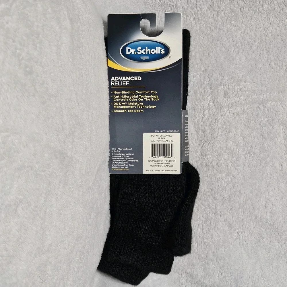 Dr. Scholl's Men's Advanced Relief Crew Gripper Socks‎ 2 Pairs Size 7-12